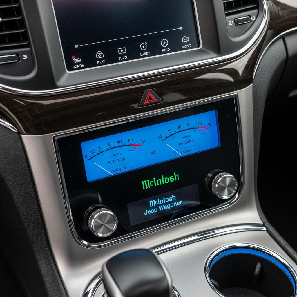 Amplificador original McIntosh integrado en el interior de un Jeep Grand Wagoneer