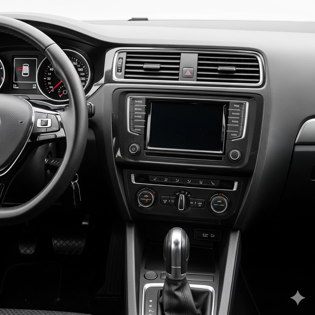 Pantalla Volkswagen Jetta apagada, en negro en el tablero