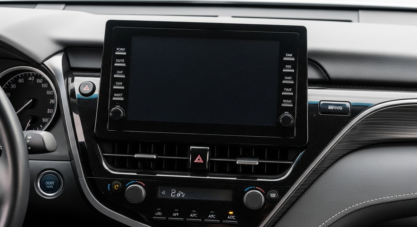 Pantalla Toyota en negro y sin audio, vehículo detenido para diagnóstico