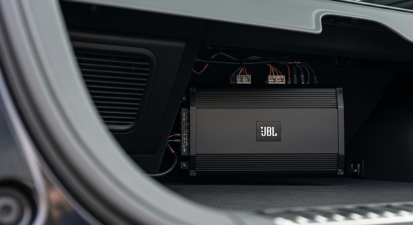 Toyota Highlander 2020 con amplificador JBL en piso trasero para reemplazo según boletín