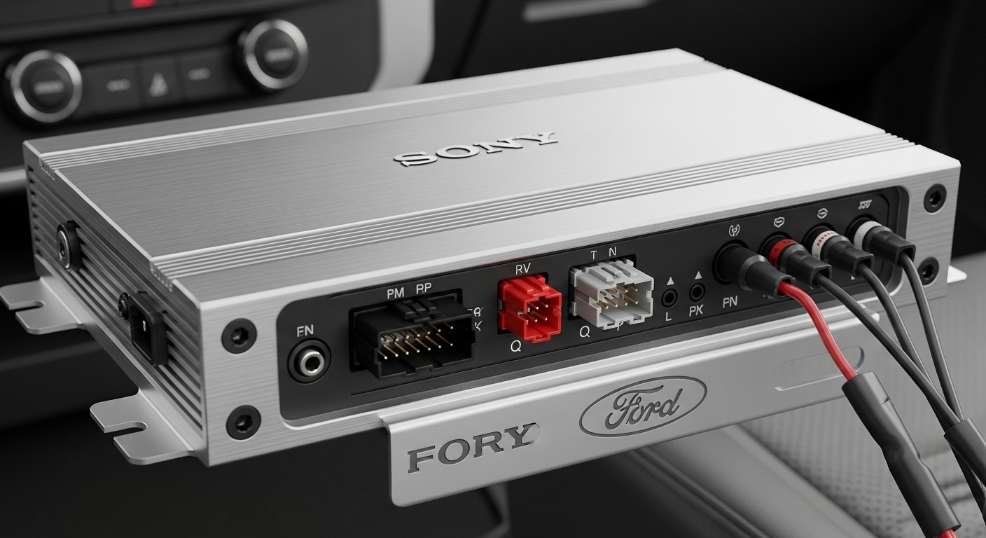Amplificador Sony de agencia en Ford Focus, compartimento trasero