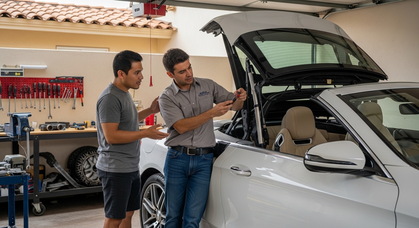 Técnico realizando diagnóstico electrónico en una capota de Audi en Naucalpan