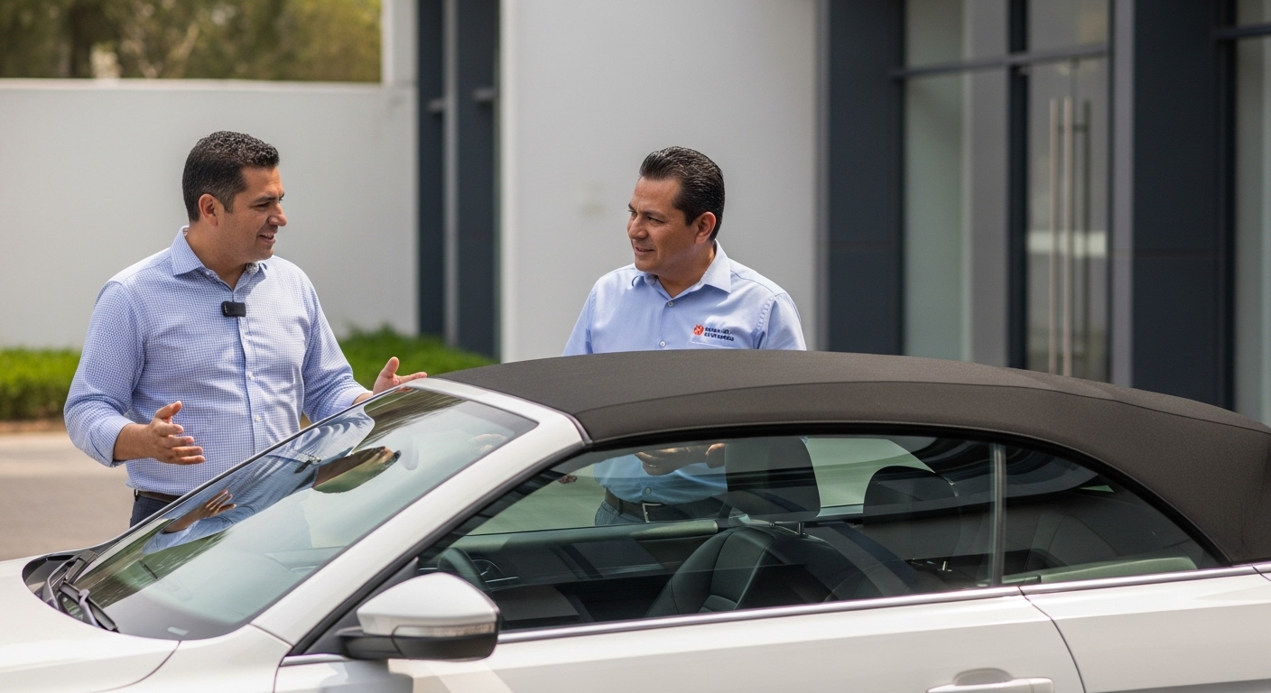 Mecanismo y electrónica de una capota convertible siendo diagnosticada