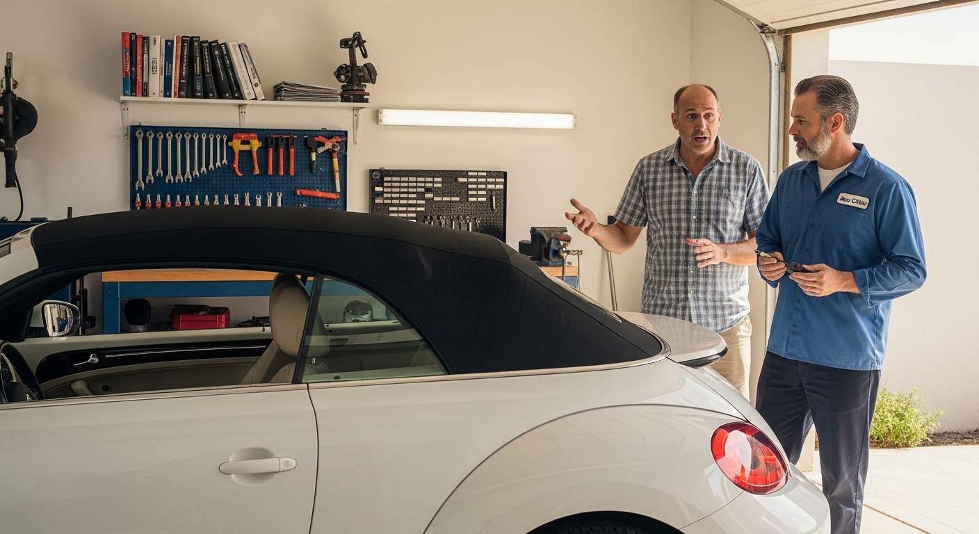 Reparación de filtración de agua en la capota de un convertible